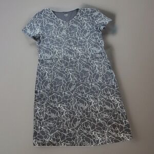 Duluth Trading‎ Dress Knee Length Dress NoGA Short Sleeve M Gray White Floral